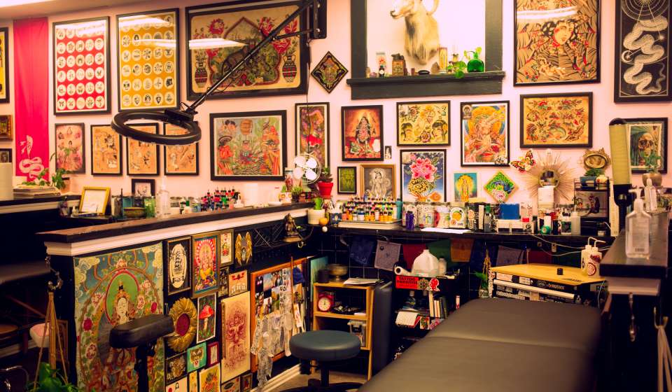 Studio team gathered together in a creative workspace